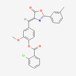 molecular formula C25H18ClNO5 B5027220 2-methoxy-4-{[2-(3-methylphenyl)-5-oxo-1,3-oxazol-4(5H)-ylidene]methyl}phenyl 2-chlorobenzoate 