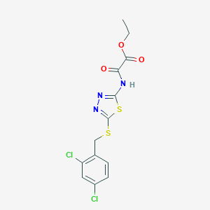 molecular formula C13H11Cl2N3O3S2 B502733 Ethyl ({5-[(2,4-dichlorobenzyl)sulfanyl]-1,3,4-thiadiazol-2-yl}amino)(oxo)acetate 