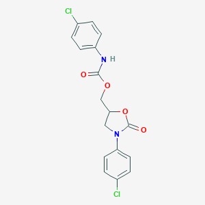 molecular formula C17H14Cl2N2O4 B502734 [3-(4-Chlorophenyl)-2-oxo-1,3-oxazolidin-5-yl]methyl 4-chlorophenylcarbamate 
