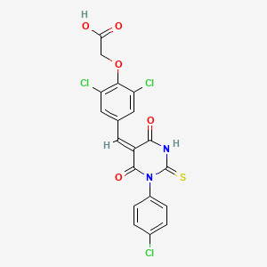 molecular formula C19H11Cl3N2O5S B5027577 (2,6-dichloro-4-{[1-(4-chlorophenyl)-4,6-dioxo-2-thioxotetrahydro-5(2H)-pyrimidinylidene]methyl}phenoxy)acetic acid 