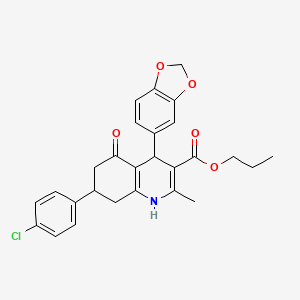 propyl 4-(1,3-benzodioxol-5-yl)-7-(4-chlorophenyl)-2-methyl-5-oxo-1,4,5,6,7,8-hexahydro-3-quinolinecarboxylate