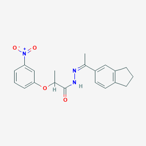molecular formula C20H21N3O4 B502769 N'-[1-(2,3-dihydro-1H-inden-5-yl)ethylidene]-2-{3-nitrophenoxy}propanohydrazide 