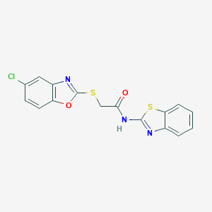 molecular formula C16H10ClN3O2S2 B502796 N-(1,3-benzothiazol-2-yl)-2-[(5-chloro-1,3-benzoxazol-2-yl)sulfanyl]acetamide 