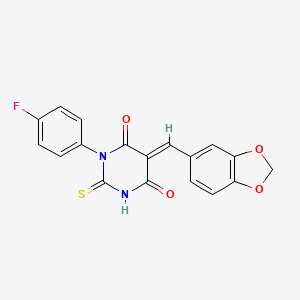 molecular formula C18H11FN2O4S B5028213 5-(1,3-benzodioxol-5-ylmethylene)-1-(4-fluorophenyl)-2-thioxodihydro-4,6(1H,5H)-pyrimidinedione 