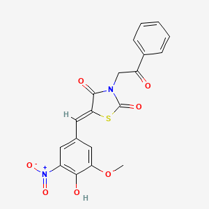 molecular formula C19H14N2O7S B5028268 5-(4-hydroxy-3-methoxy-5-nitrobenzylidene)-3-(2-oxo-2-phenylethyl)-1,3-thiazolidine-2,4-dione 