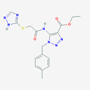 molecular formula C17H19N7O3S B502839 ethyl 1-(4-methylbenzyl)-5-{[(4H-1,2,4-triazol-3-ylsulfanyl)acetyl]amino}-1H-1,2,3-triazole-4-carboxylate 