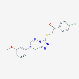 molecular formula C19H16ClN5O2S B502843 1-(4-Chlorophenyl)-2-{[7-(3-methoxyphenyl)-7,8-dihydro[1,2,4]triazolo[3,4-f][1,2,4]triazin-3-yl]sulfanyl}ethanone 