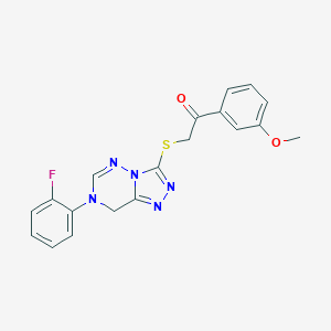 molecular formula C19H16FN5O2S B502847 2-{[7-(2-Fluorophenyl)-7,8-dihydro[1,2,4]triazolo[3,4-f][1,2,4]triazin-3-yl]sulfanyl}-1-(3-methoxyphenyl)ethanone 