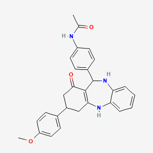 molecular formula C28H27N3O3 B5028771 N-{4-[3-(4-methoxyphenyl)-1-oxo-2,3,4,5,10,11-hexahydro-1H-dibenzo[b,e][1,4]diazepin-11-yl]phenyl}acetamide 