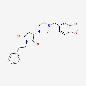molecular formula C24H27N3O4 B5028787 3-[4-(1,3-benzodioxol-5-ylmethyl)-1-piperazinyl]-1-(2-phenylethyl)-2,5-pyrrolidinedione 