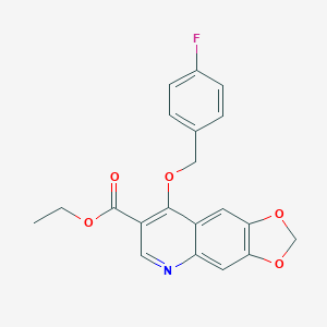 molecular formula C20H16FNO5 B502882 Ethyl 8-[(4-fluorobenzyl)oxy][1,3]dioxolo[4,5-g]quinoline-7-carboxylate 