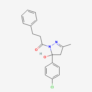 molecular formula C19H19ClN2O2 B5028971 5-(4-chlorophenyl)-3-methyl-1-(3-phenylpropanoyl)-4,5-dihydro-1H-pyrazol-5-ol 