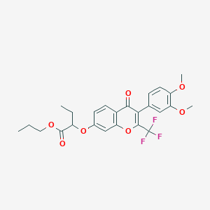 molecular formula C25H25F3O7 B5028973 propyl 2-{[3-(3,4-dimethoxyphenyl)-4-oxo-2-(trifluoromethyl)-4H-chromen-7-yl]oxy}butanoate 