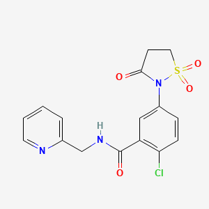 molecular formula C16H14ClN3O4S B5028988 2-chloro-5-(1,1-dioxido-3-oxo-2-isothiazolidinyl)-N-(2-pyridinylmethyl)benzamide 