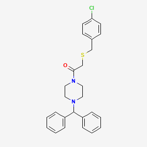 molecular formula C26H27ClN2OS B5028999 1-{[(4-chlorobenzyl)thio]acetyl}-4-(diphenylmethyl)piperazine 