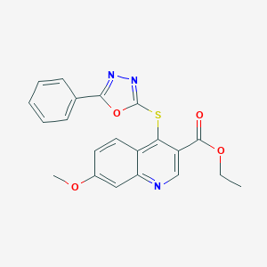 molecular formula C21H17N3O4S B502900 Ethyl 7-methoxy-4-[(5-phenyl-1,3,4-oxadiazol-2-yl)sulfanyl]-3-quinolinecarboxylate 
