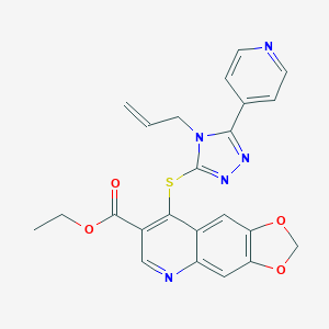 molecular formula C23H19N5O4S B502904 ethyl 8-{[4-allyl-5-(4-pyridinyl)-4H-1,2,4-triazol-3-yl]sulfanyl}[1,3]dioxolo[4,5-g]quinoline-7-carboxylate 