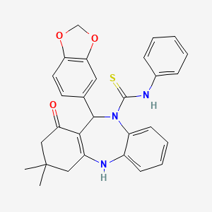 molecular formula C29H27N3O3S B5029207 11-(1,3-benzodioxol-5-yl)-3,3-dimethyl-1-oxo-N-phenyl-1,2,3,4,5,11-hexahydro-10H-dibenzo[b,e][1,4]diazepine-10-carbothioamide 