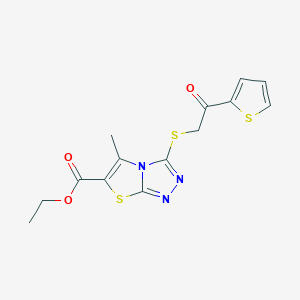 molecular formula C14H13N3O3S3 B502923 Ethyl 5-methyl-3-{[2-oxo-2-(2-thienyl)ethyl]sulfanyl}[1,3]thiazolo[2,3-c][1,2,4]triazole-6-carboxylate 