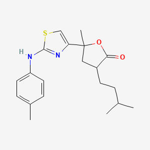 molecular formula C20H26N2O2S B5029513 5-methyl-3-(3-methylbutyl)-5-{2-[(4-methylphenyl)amino]-1,3-thiazol-4-yl}dihydro-2(3H)-furanone 