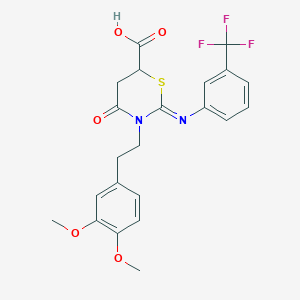 molecular formula C22H21F3N2O5S B5029574 3-[2-(3,4-dimethoxyphenyl)ethyl]-4-oxo-2-{[3-(trifluoromethyl)phenyl]imino}-1,3-thiazinane-6-carboxylic acid 