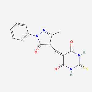 molecular formula C15H12N4O3S B5029704 5-[(3-methyl-5-oxo-1-phenyl-4,5-dihydro-1H-pyrazol-4-yl)methylene]-2-thioxodihydro-4,6(1H,5H)-pyrimidinedione 