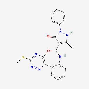 molecular formula C21H18N6O2S B5029760 3-methyl-4-[3-(methylthio)-6,7-dihydro[1,2,4]triazino[5,6-d][3,1]benzoxazepin-6-yl]-1-phenyl-1H-pyrazol-5-ol 