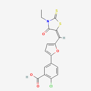 molecular formula C17H12ClNO4S2 B5029874 2-chloro-5-{5-[(3-ethyl-4-oxo-2-thioxo-1,3-thiazolidin-5-ylidene)methyl]-2-furyl}benzoic acid 