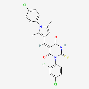 molecular formula C23H16Cl3N3O2S B5029880 5-{[1-(4-chlorophenyl)-2,5-dimethyl-1H-pyrrol-3-yl]methylene}-1-(2,4-dichlorophenyl)-2-thioxodihydro-4,6(1H,5H)-pyrimidinedione 