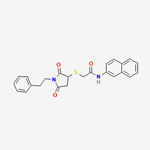 molecular formula C24H22N2O3S B5029883 2-{[2,5-dioxo-1-(2-phenylethyl)-3-pyrrolidinyl]thio}-N-2-naphthylacetamide 