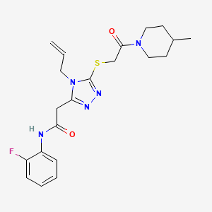 molecular formula C21H26FN5O2S B5029922 2-(4-allyl-5-{[2-(4-methyl-1-piperidinyl)-2-oxoethyl]thio}-4H-1,2,4-triazol-3-yl)-N-(2-fluorophenyl)acetamide 