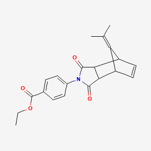 molecular formula C21H21NO4 B5030101 ethyl 4-[10-(1-methylethylidene)-3,5-dioxo-4-azatricyclo[5.2.1.0~2,6~]dec-8-en-4-yl]benzoate 