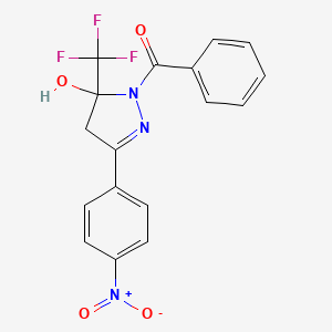 molecular formula C17H12F3N3O4 B5030103 1-benzoyl-3-(4-nitrophenyl)-5-(trifluoromethyl)-4,5-dihydro-1H-pyrazol-5-ol 