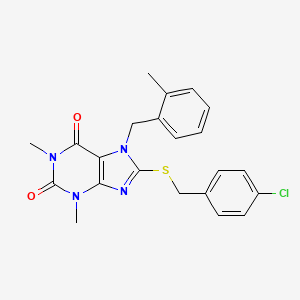molecular formula C22H21ClN4O2S B5030123 8-[(4-chlorobenzyl)thio]-1,3-dimethyl-7-(2-methylbenzyl)-3,7-dihydro-1H-purine-2,6-dione 