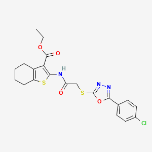 molecular formula C21H20ClN3O4S2 B5030127 ethyl 2-[({[5-(4-chlorophenyl)-1,3,4-oxadiazol-2-yl]thio}acetyl)amino]-4,5,6,7-tetrahydro-1-benzothiophene-3-carboxylate 