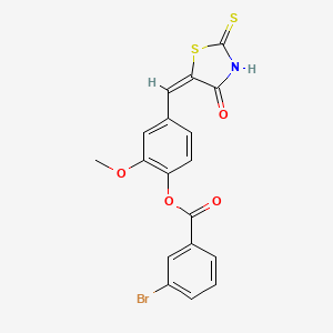 molecular formula C18H12BrNO4S2 B5030180 2-methoxy-4-[(4-oxo-2-thioxo-1,3-thiazolidin-5-ylidene)methyl]phenyl 3-bromobenzoate 