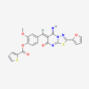 molecular formula C22H14N4O5S2 B5030267 4-{[2-(2-furyl)-5-imino-7-oxo-5H-[1,3,4]thiadiazolo[3,2-a]pyrimidin-6(7H)-ylidene]methyl}-2-methoxyphenyl 2-thiophenecarboxylate 
