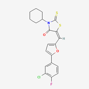 molecular formula C20H17ClFNO2S2 B5030503 5-{[5-(3-chloro-4-fluorophenyl)-2-furyl]methylene}-3-cyclohexyl-2-thioxo-1,3-thiazolidin-4-one 