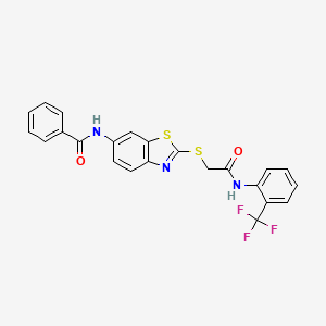 molecular formula C23H16F3N3O2S2 B5030660 N-{2-[(2-oxo-2-{[2-(trifluoromethyl)phenyl]amino}ethyl)thio]-1,3-benzothiazol-6-yl}benzamide 
