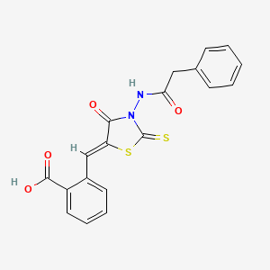 molecular formula C19H14N2O4S2 B5030850 2-({4-oxo-3-[(phenylacetyl)amino]-2-thioxo-1,3-thiazolidin-5-ylidene}methyl)benzoic acid 
