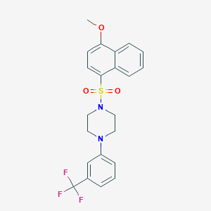 molecular formula C22H21F3N2O3S B503098 1-((4-Methoxynaphthalen-1-yl)sulfonyl)-4-(3-(trifluoromethyl)phenyl)piperazine CAS No. 893667-19-1