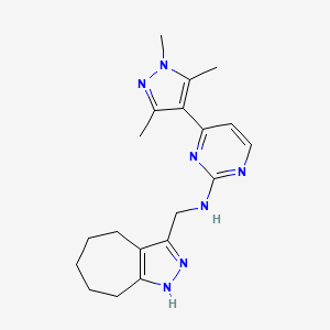 molecular formula C19H25N7 B5031023 N-(1,4,5,6,7,8-hexahydrocyclohepta[c]pyrazol-3-ylmethyl)-4-(1,3,5-trimethyl-1H-pyrazol-4-yl)-2-pyrimidinamine 