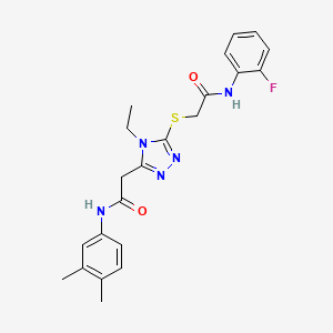 molecular formula C22H24FN5O2S B5031073 2-[(5-{2-[(3,4-dimethylphenyl)amino]-2-oxoethyl}-4-ethyl-4H-1,2,4-triazol-3-yl)thio]-N-(2-fluorophenyl)acetamide 