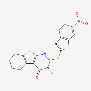 molecular formula C18H14N4O3S3 B5031169 3-methyl-2-[(6-nitro-1,3-benzothiazol-2-yl)thio]-5,6,7,8-tetrahydro[1]benzothieno[2,3-d]pyrimidin-4(3H)-one 