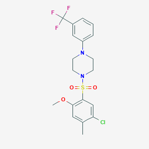 molecular formula C19H20ClF3N2O3S B503124 1-(5-Chloro-2-methoxy-4-methylbenzenesulfonyl)-4-[3-(trifluoromethyl)phenyl]piperazine CAS No. 944775-85-3