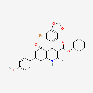 molecular formula C31H32BrNO6 B5031265 cyclohexyl 4-(6-bromo-1,3-benzodioxol-5-yl)-7-(4-methoxyphenyl)-2-methyl-5-oxo-1,4,5,6,7,8-hexahydro-3-quinolinecarboxylate 