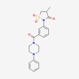 molecular formula C21H23N3O4S B5031273 4-Methyl-1,1-dioxo-2-[3-(4-phenylpiperazine-1-carbonyl)phenyl]-1,2-thiazolidin-3-one 