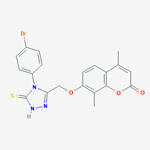 molecular formula C20H16BrN3O3S B503138 7-{[4-(4-bromophenyl)-5-sulfanyl-4H-1,2,4-triazol-3-yl]methoxy}-4,8-dimethyl-2H-chromen-2-one 