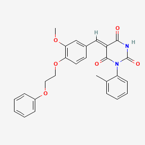 molecular formula C27H24N2O6 B5031500 5-[3-methoxy-4-(2-phenoxyethoxy)benzylidene]-1-(2-methylphenyl)-2,4,6(1H,3H,5H)-pyrimidinetrione 