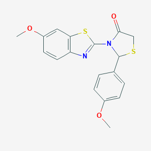 molecular formula C18H16N2O3S2 B503155 3-(6-Methoxy-1,3-benzothiazol-2-yl)-2-(4-methoxyphenyl)-1,3-thiazolidin-4-one 